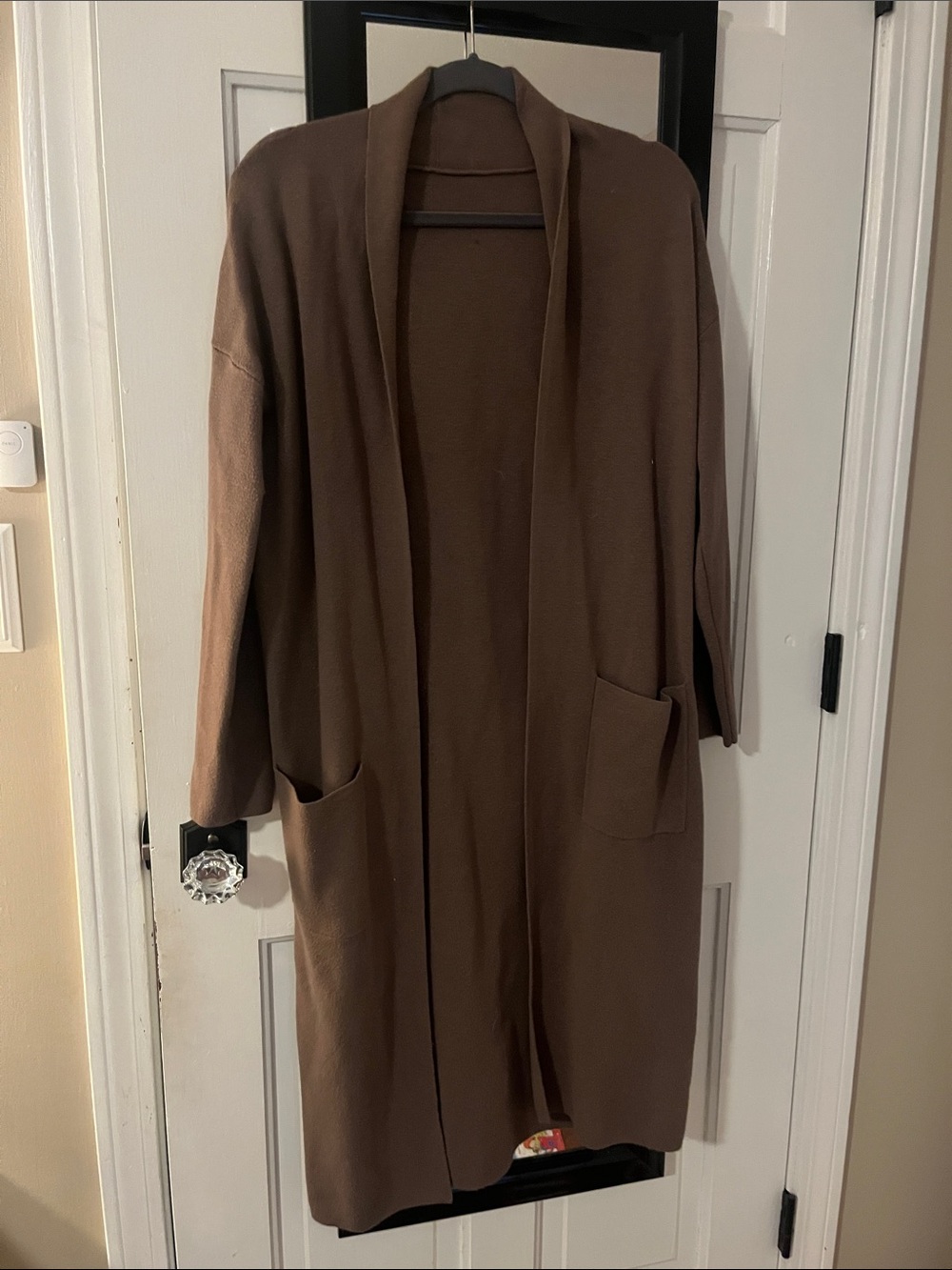 Viral Amazon taupe Brown Open-Front Long sweater Cardigan coat with Pockets - Picture 2 of 3